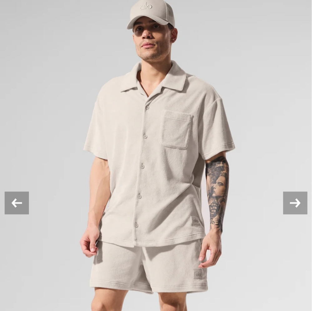 NWT Alo Yoga Coastal Terry Shirt and Short Set Bone Small - Picture 5 of 10